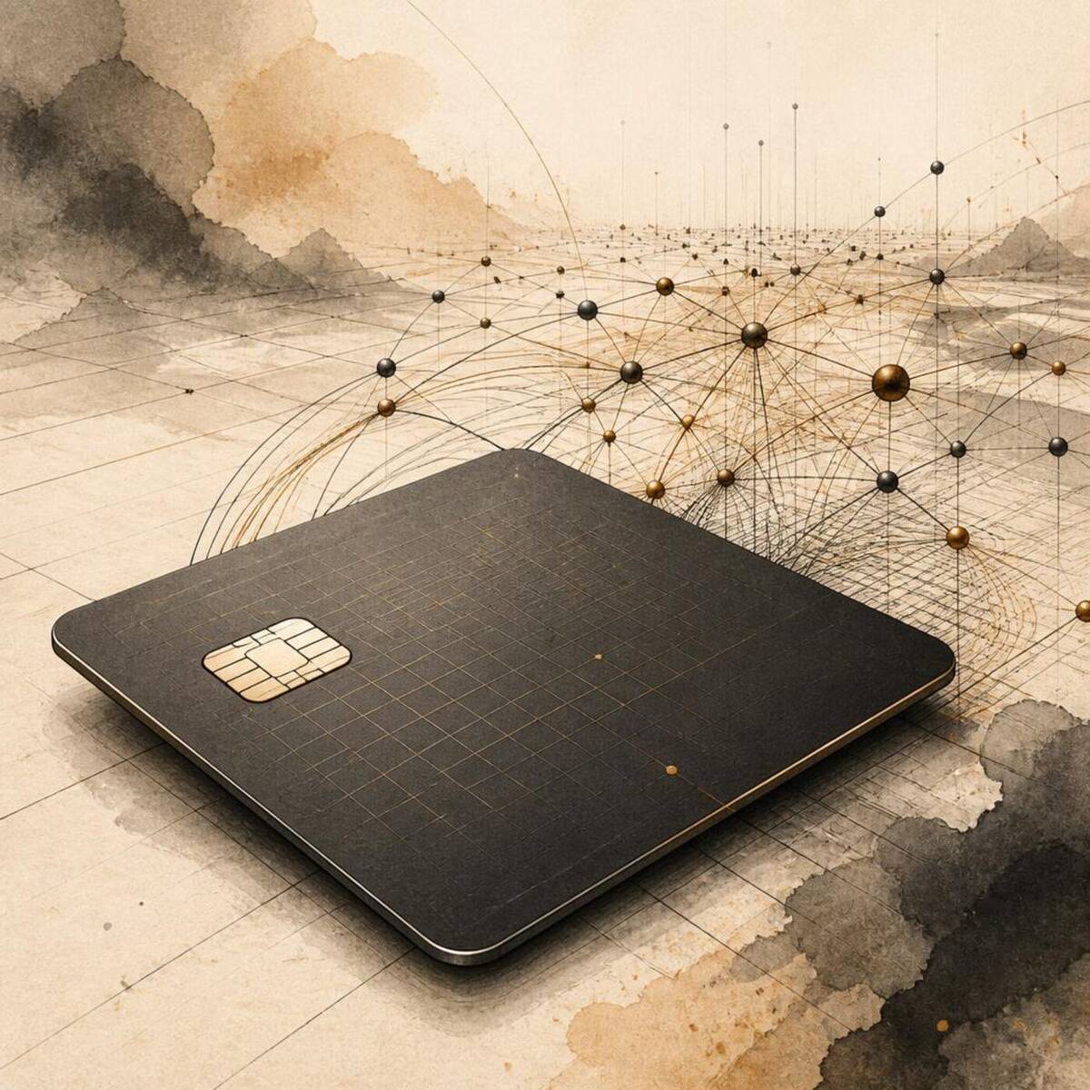 Matte-black crypto card on cream paper
