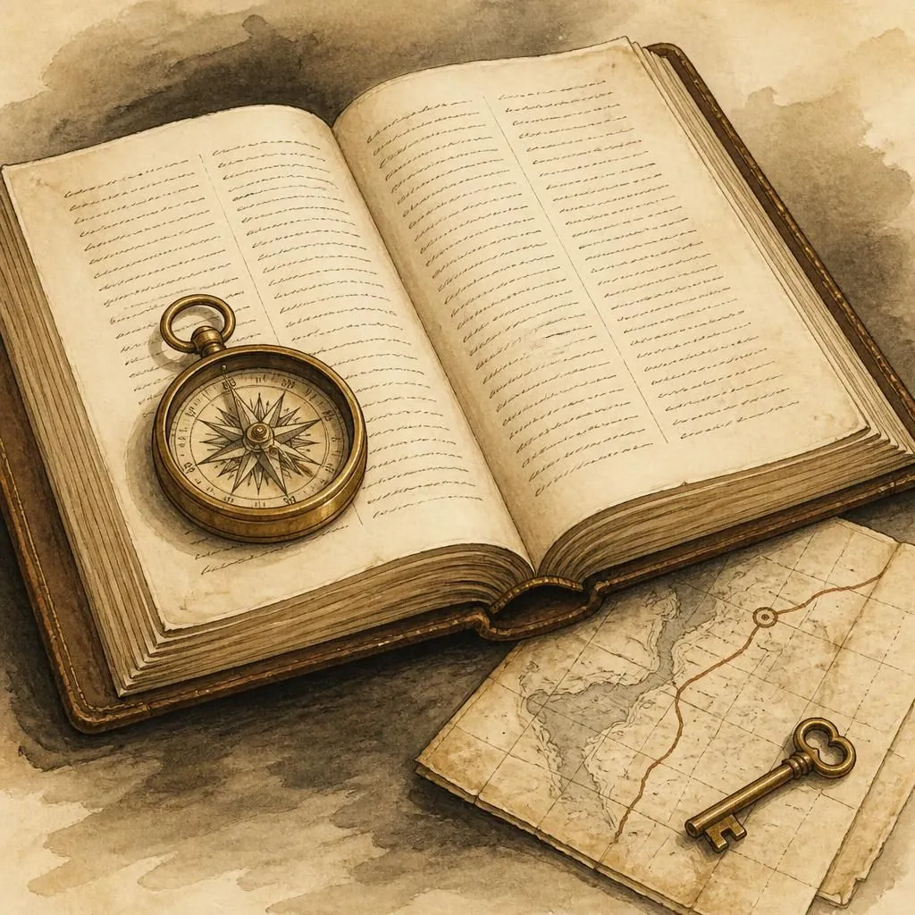 Editorial illustration - compass, globe, and column