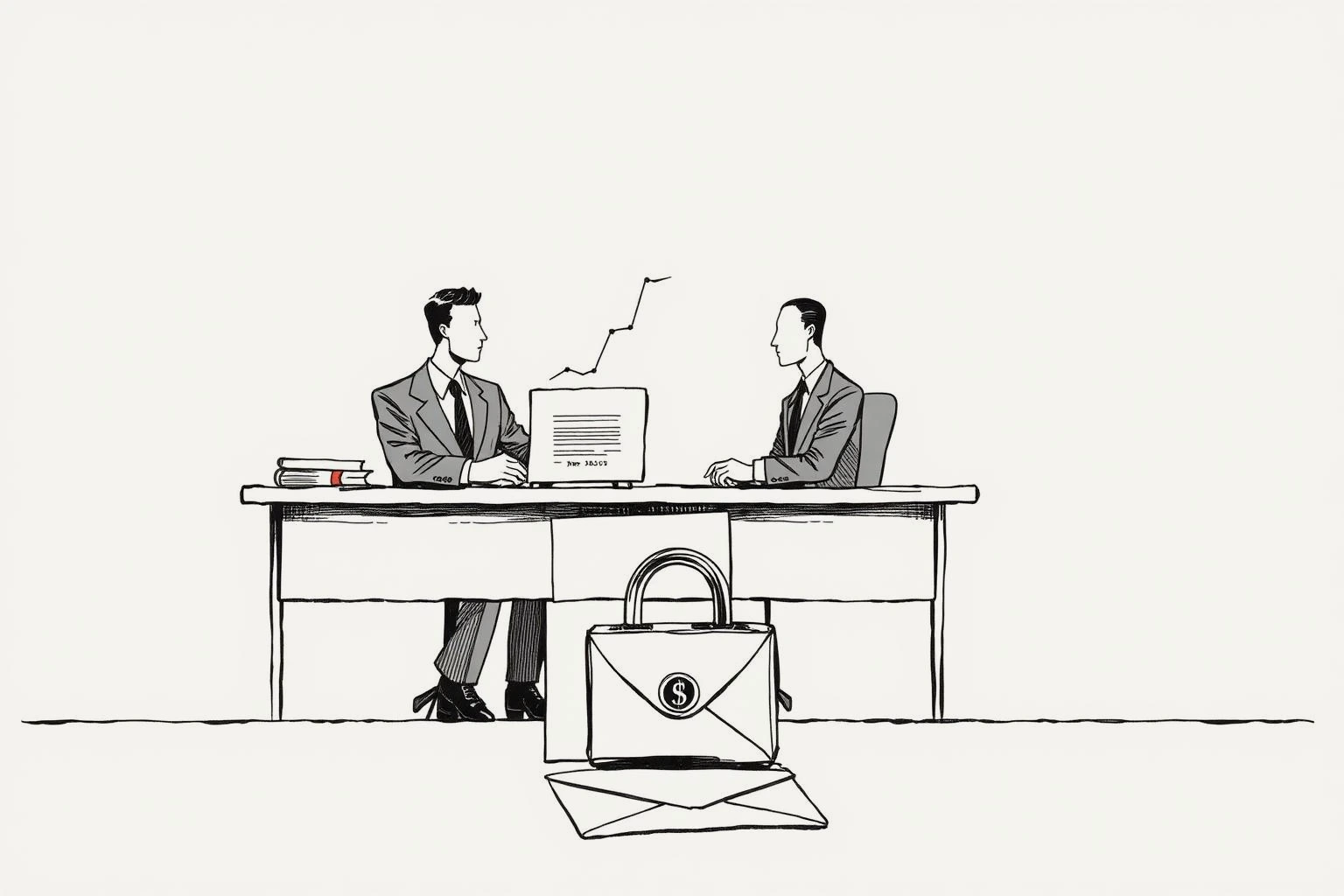 Editorial illustration of a private OTC block trade with a sealed document and padlock